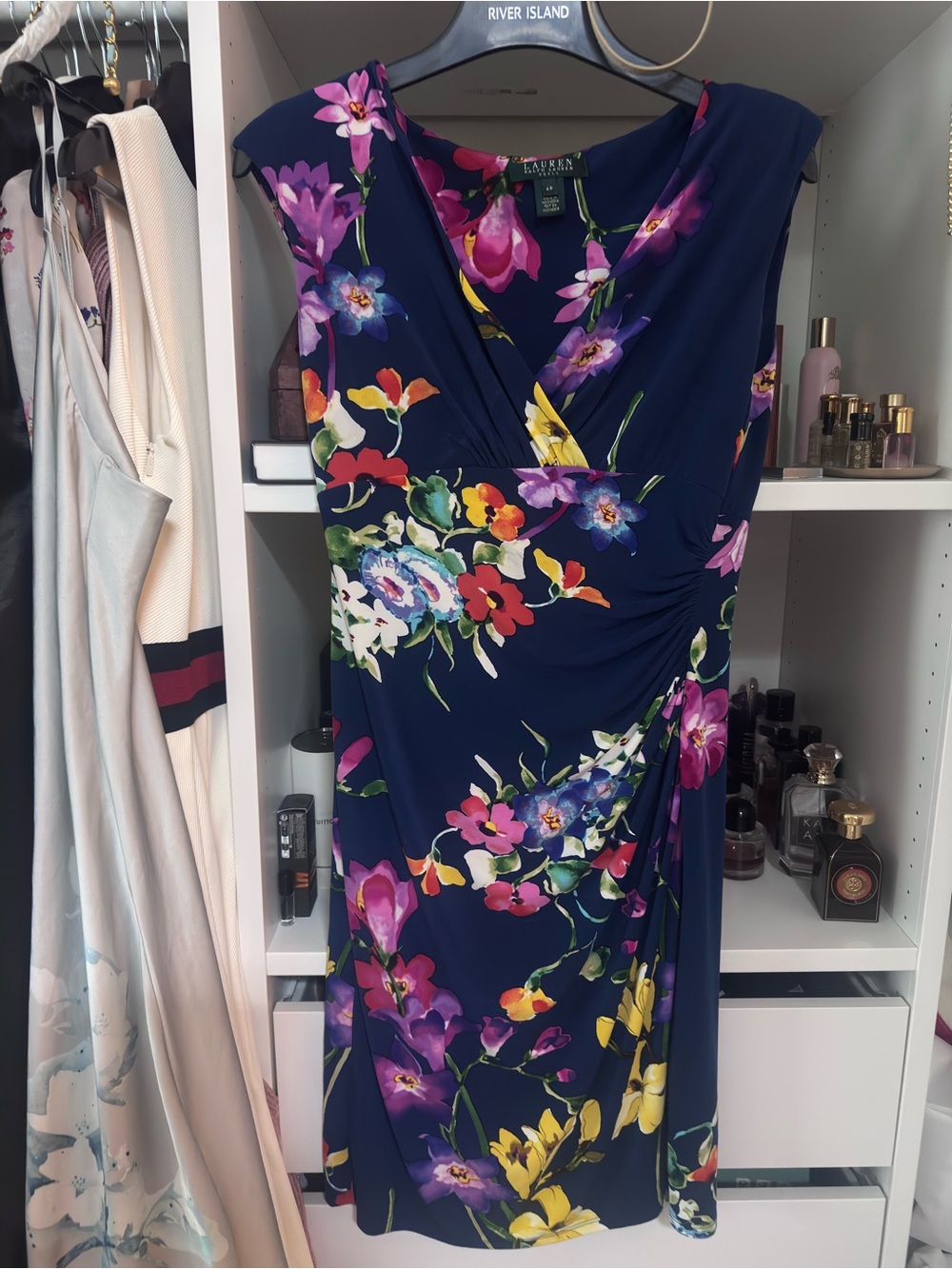 Ralph Lauren Navy Floral V-Neck Wrap-Style Dress